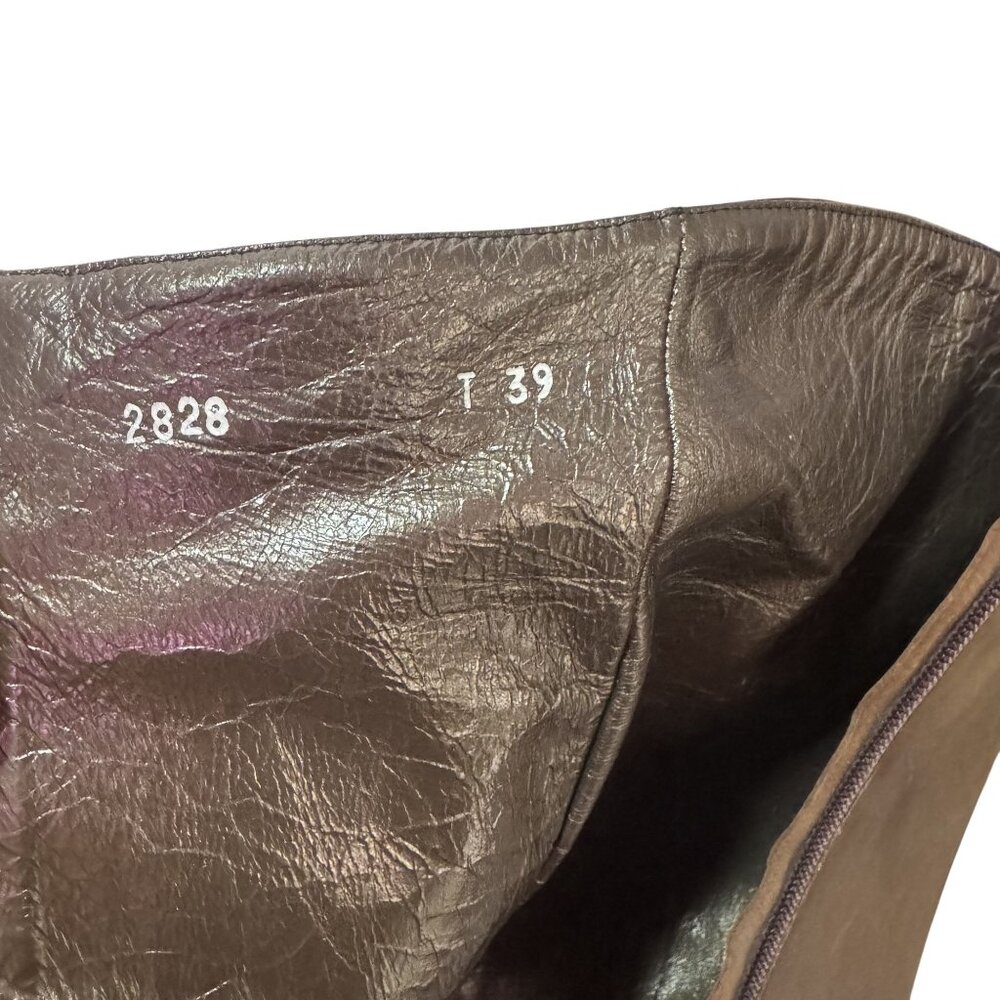 Armando Pollini Women's Brown Leather Zip&Tie Closure Block Heels Boots Size 39 - Picture 12 of 13